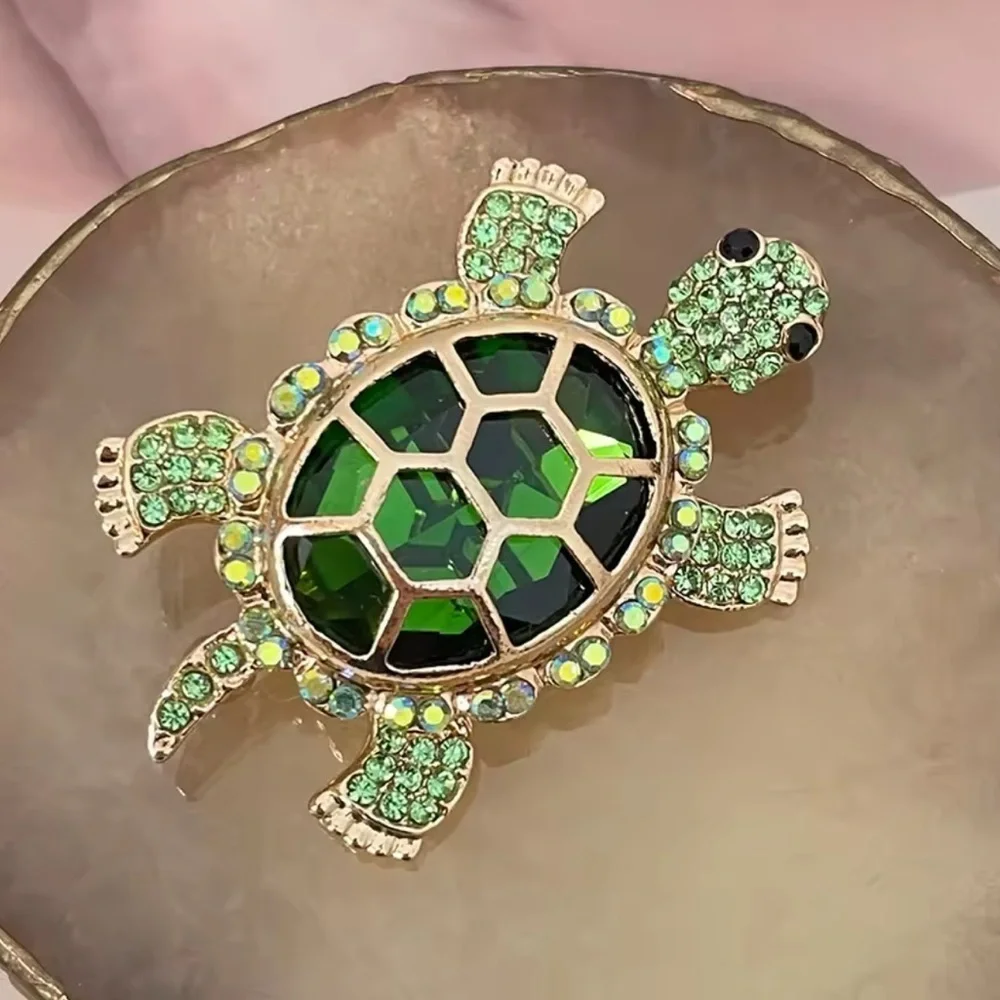 Turtle Crystal Green Brooch